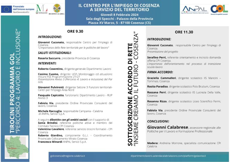 Il Centro per l’impiego di Cosenza per la promozione dei tirocini di inclusione sociale