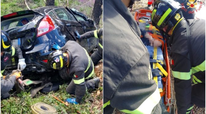 Cade in un burrone di oltre 100 metri con l’auto a Siano: un ferito trasportato in ospedale