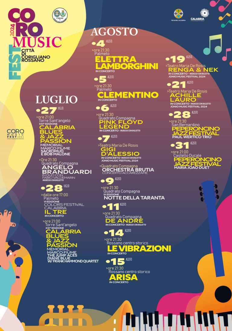 Dai cantautori alla dance, dal jazz al rap: un’estate di grande musica a Corigliano Rossano