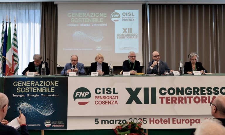 XII Congresso della Fnp Cisl Cosenza: focus su pensioni, rilancio del servizio sanitario pubblico e politiche sociali